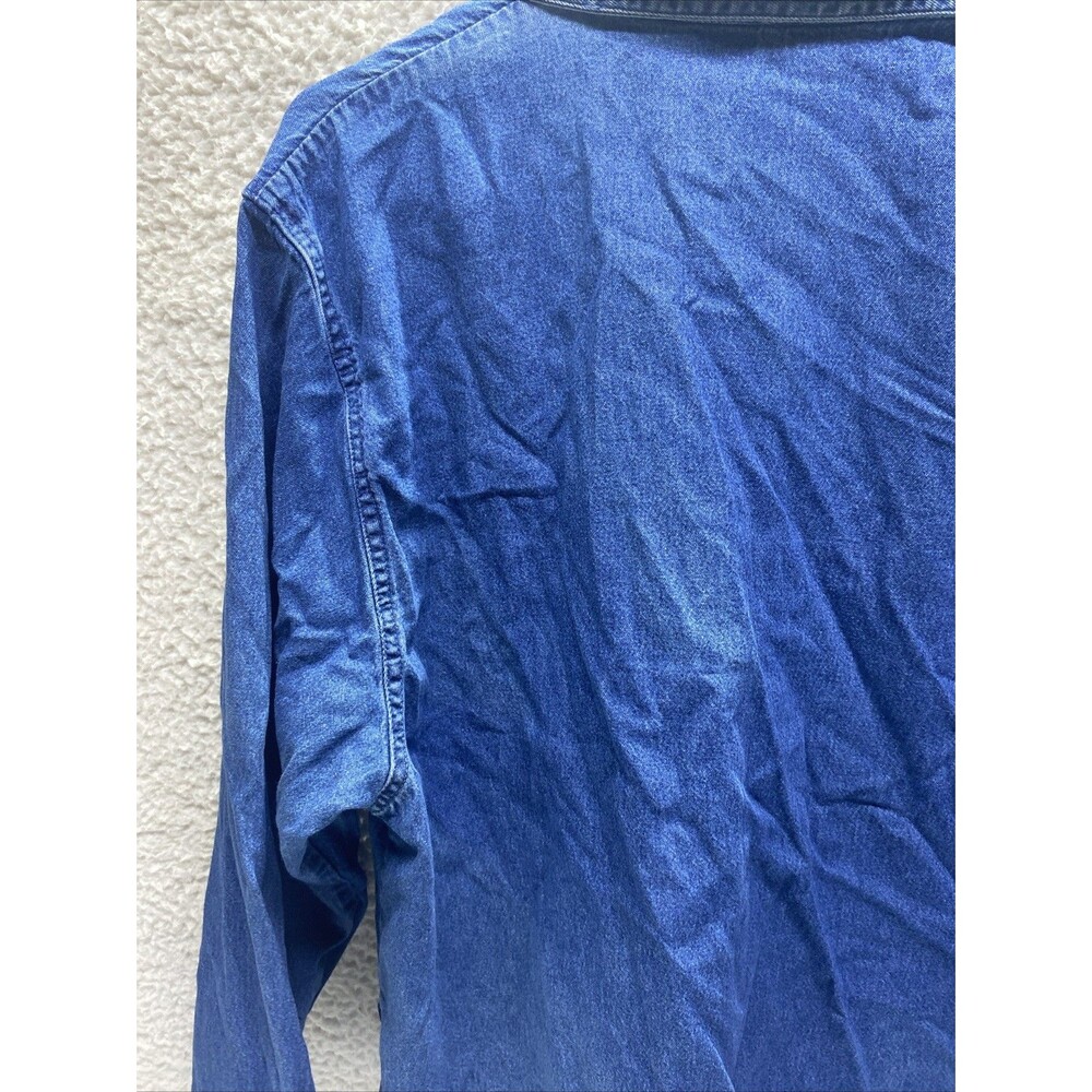 Dressbarn Christmas Snowman Button Down Denim Shirt WMNS L Blue Embroidered - Picture 8 of 13